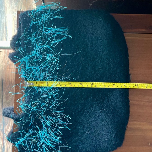 Knitted Wool Purse/Handbag-Black and Teal - Picture 6 of 7